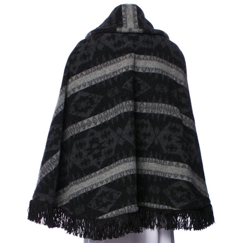 RRL Ralph Lauren Women’s Fringe Trim Wool Blend Jacquard Cape Shawl Coat XS / S - Picture 6 of 9